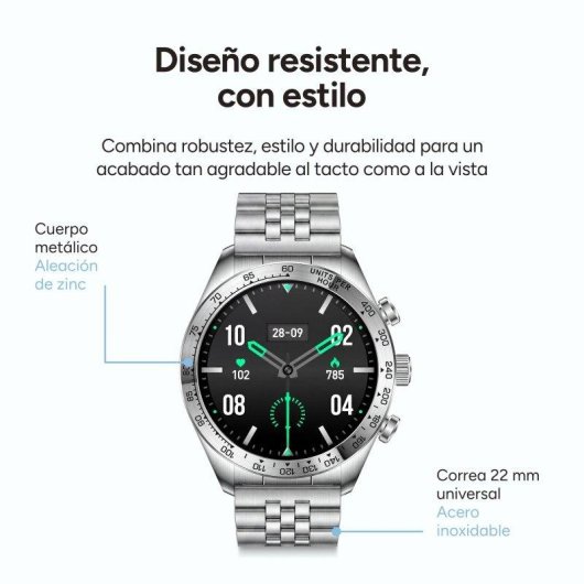 Ksix Elite Go Bluetooth 1,43" Plata Correa Acero IP67 SpO2 Pulsómetro Monitor Sueño
