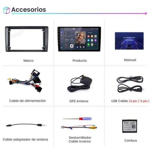 Autoradio Junsun 9 pouces Android 15 CarPlay GPS VW Golf IV