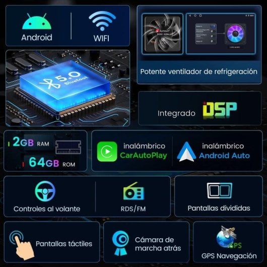 Autoradio JUNSUN 2+64gb Carplay Android Auto Gps Wifi Peugeot Expert
