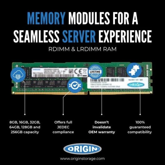 Memória RAM Origin Storage OM16G43200R2RX8E12 16GB 1x16GB DDR4 3200MHz CL22 ECC Registered