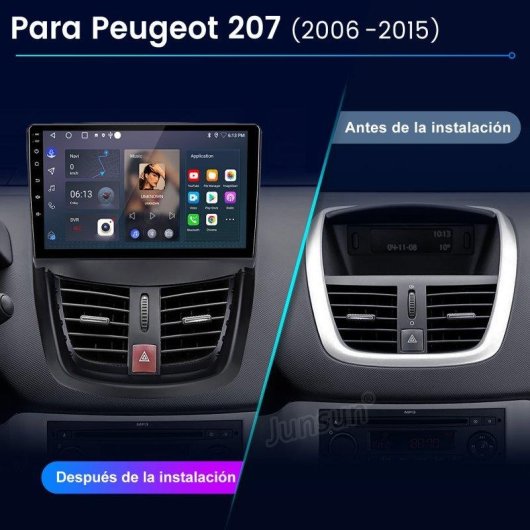 Autoradio JUNSUN para Peugeot 207 Android 15 2GB 64GB CarPlay Bluetooth GPS 9"