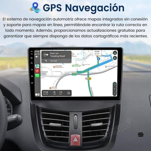 Autoradio JUNSUN para Peugeot 207 Android 15 2GB 64GB CarPlay Bluetooth GPS 9"