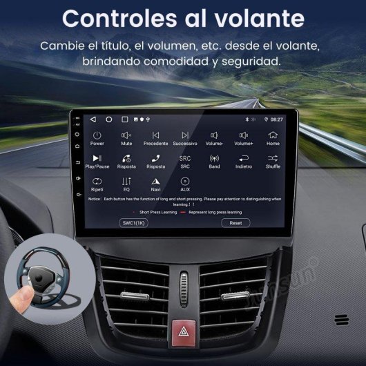 Autoradio JUNSUN para Peugeot 207 Android 15 2GB 64GB CarPlay Bluetooth GPS 9"