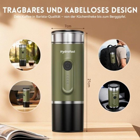 Tragbare Espresso-Kaffeemaschine Hydrofast PO-100 7800mAh 15 Bar kabellos