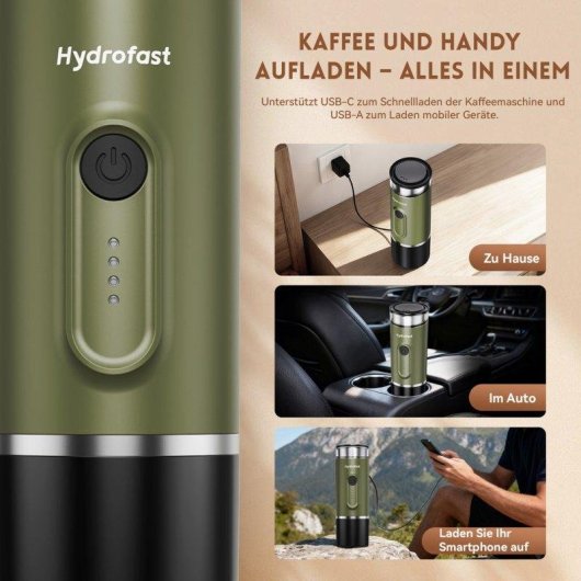Tragbare Espresso-Kaffeemaschine Hydrofast PO-100 7800mAh 15 Bar kabellos