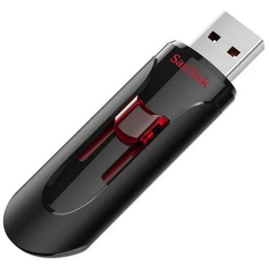 Unidad flash USB SanDisk Cruzer Glide 64GB USB 3.0 retráctil negra y roja
