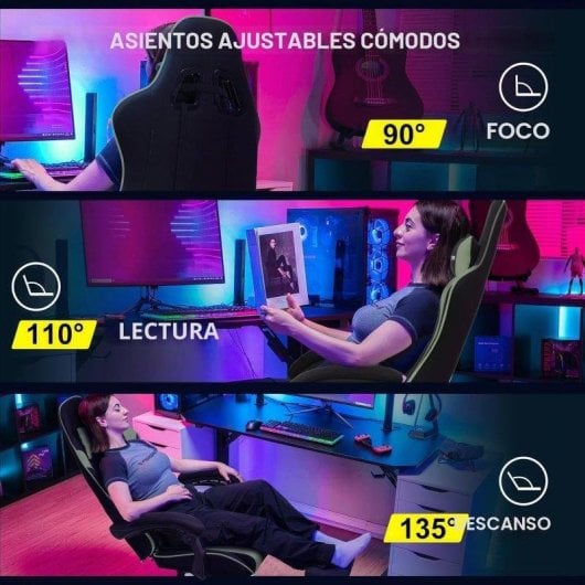 Sedia GTPLAYER Gaming Reposapiedi Massaggio Lombare Tessuto Verde