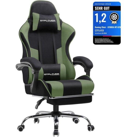 Sedia GTPLAYER Gaming Reposapiedi Massaggio Lombare Tessuto Verde