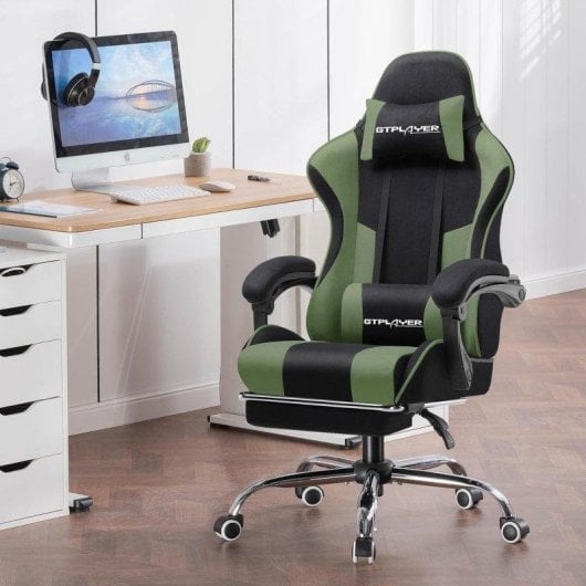 Sedia GTPLAYER Gaming Reposapiedi Massaggio Lombare Tessuto Verde