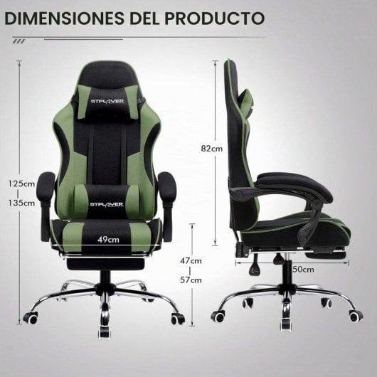 Sedia GTPLAYER Gaming Reposapiedi Massaggio Lombare Tessuto Verde