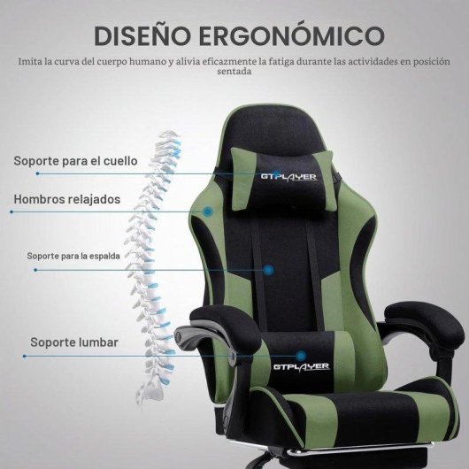 Sedia GTPLAYER Gaming Reposapiedi Massaggio Lombare Tessuto Verde