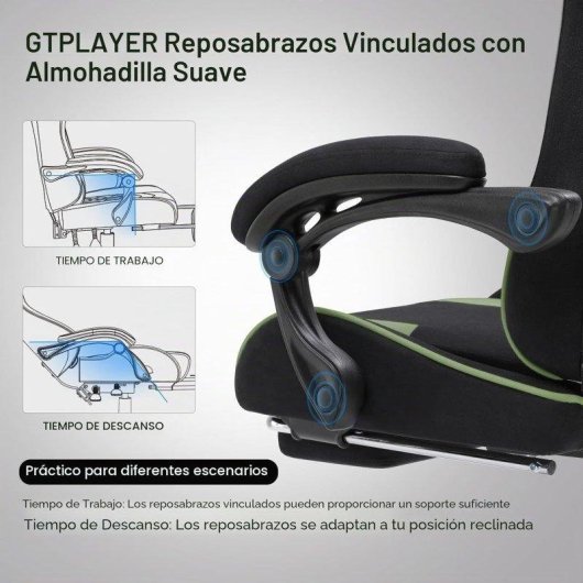 Sedia GTPLAYER Gaming Reposapiedi Massaggio Lombare Tessuto Verde