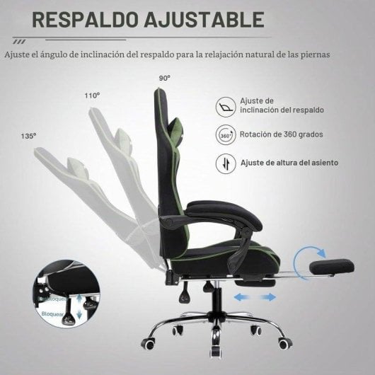 Sedia GTPLAYER Gaming Reposapiedi Massaggio Lombare Tessuto Verde