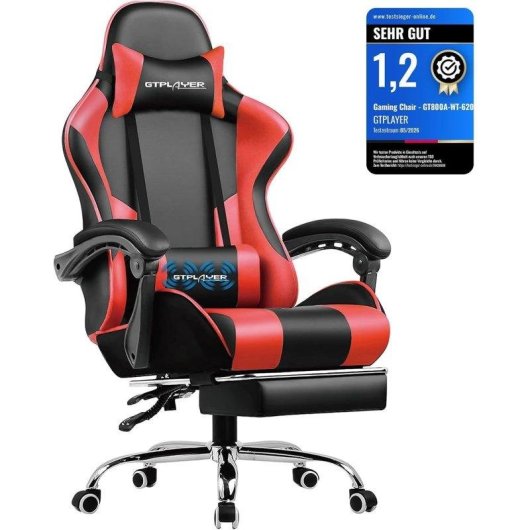 Sedia GTPLAYER Gaming Reposapiedi Regolabile Pelle Sintetica Rossa