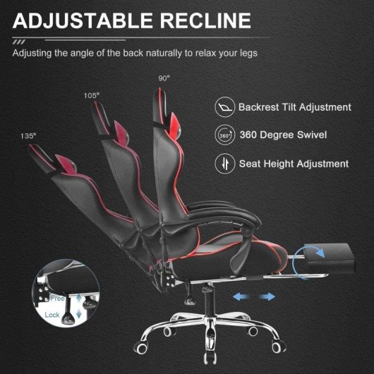Sedia GTPLAYER Gaming Reposapiedi Regolabile Pelle Sintetica Rossa