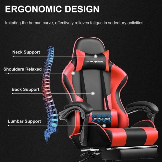 Sedia GTPLAYER Gaming Reposapiedi Regolabile Pelle Sintetica Rossa