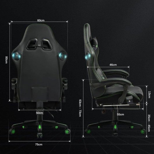 Cadeira Gaming GTPLAYER Ergonomica com Reposapies e Altifalantes Verde