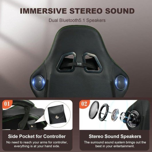 Cadeira Gaming GTPLAYER Ergonomica com Reposapies e Altifalantes Verde