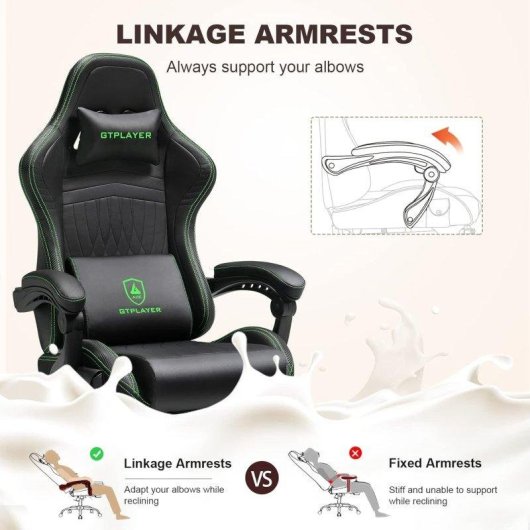 Cadeira Gaming GTPLAYER Ergonomica com Reposapies e Altifalantes Verde