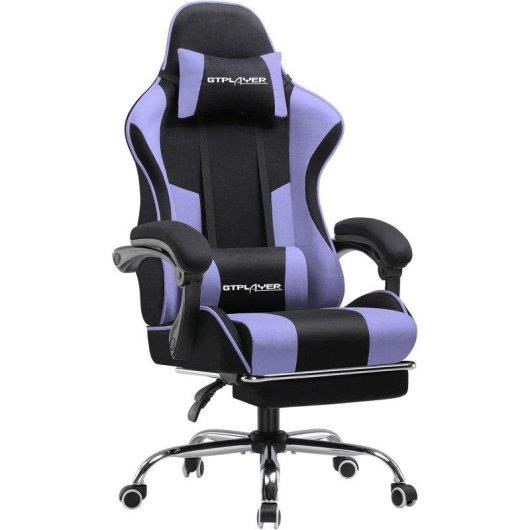 Silla Gaming GTPLAYER Ergonómica con Reposapiés y Masaje Lumbar Tela Violeta