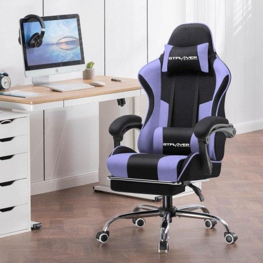 Silla Gaming GTPLAYER Ergonómica con Reposapiés y Masaje Lumbar Tela Violeta