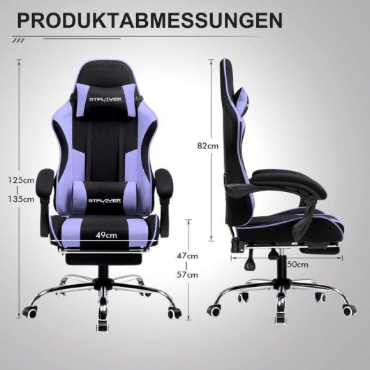 Silla Gaming GTPLAYER Ergonómica con Reposapiés y Masaje Lumbar Tela Violeta