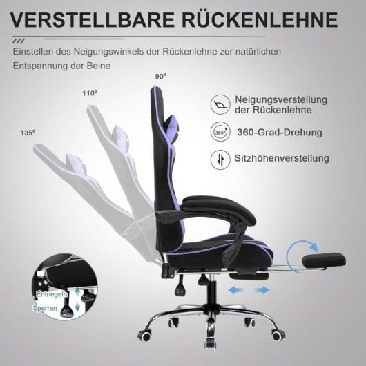 Silla Gaming GTPLAYER Ergonómica con Reposapiés y Masaje Lumbar Tela Violeta