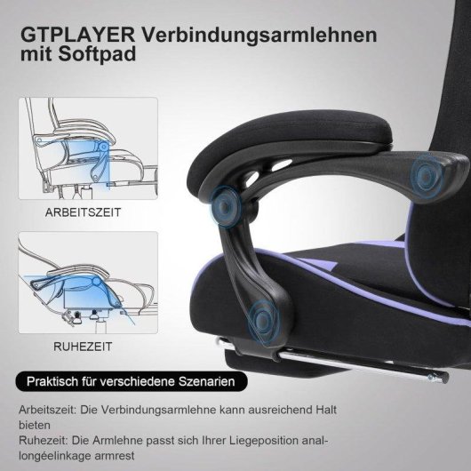 Silla Gaming GTPLAYER Ergonómica con Reposapiés y Masaje Lumbar Tela Violeta