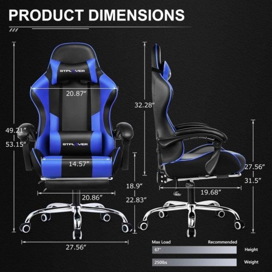 Sedia Gaming GTPLAYER Ergonomica Reposapiedi Massaggio PU Blu