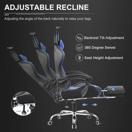 Sedia Gaming GTPLAYER Ergonomica Reposapiedi Massaggio PU Blu