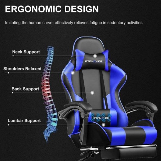 Sedia Gaming GTPLAYER Ergonomica Reposapiedi Massaggio PU Blu