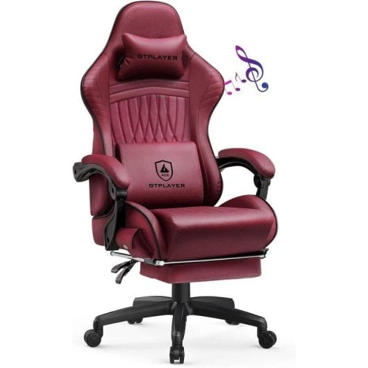 Silla Gaming GTPLAYER Ergonómica con Altavoces y Reposapiés Rojo Vino