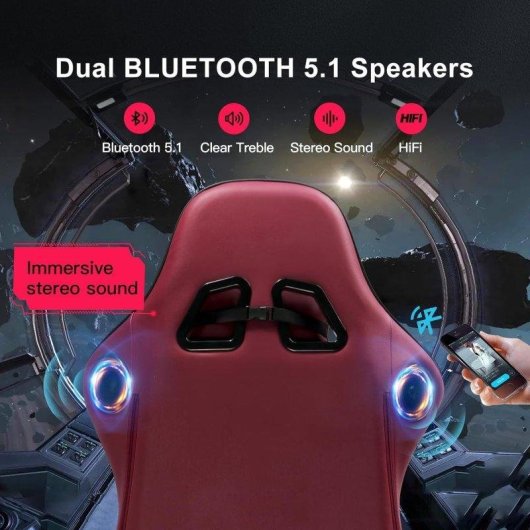 Silla Gaming GTPLAYER Ergonómica con Altavoces y Reposapiés Rojo Vino