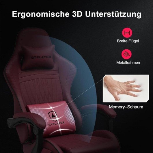 Silla Gaming GTPLAYER Ergonómica con Altavoces y Reposapiés Rojo Vino