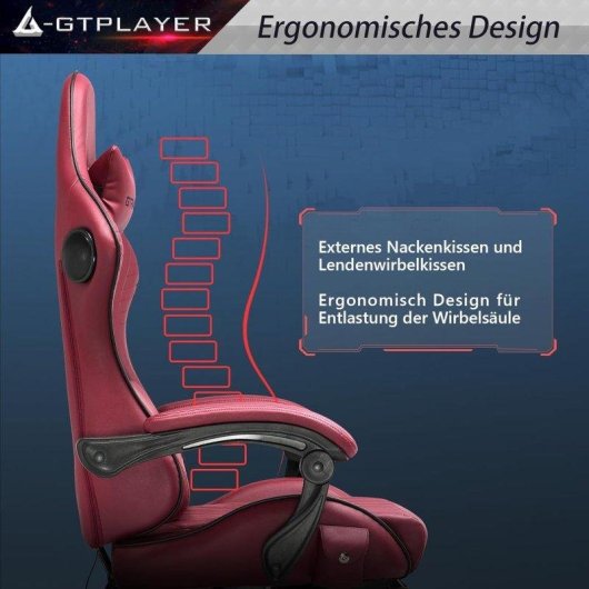 Silla Gaming GTPLAYER Ergonómica con Altavoces y Reposapiés Rojo Vino
