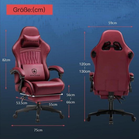 Silla Gaming GTPLAYER Ergonómica con Altavoces y Reposapiés Rojo Vino