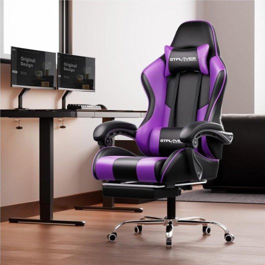 Sedia Gaming GTPLAYER Ergonomica con Poggiapiedi e Regolabile in Altezza Viola