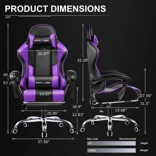 Sedia Gaming GTPLAYER Ergonomica con Poggiapiedi e Regolabile in Altezza Viola