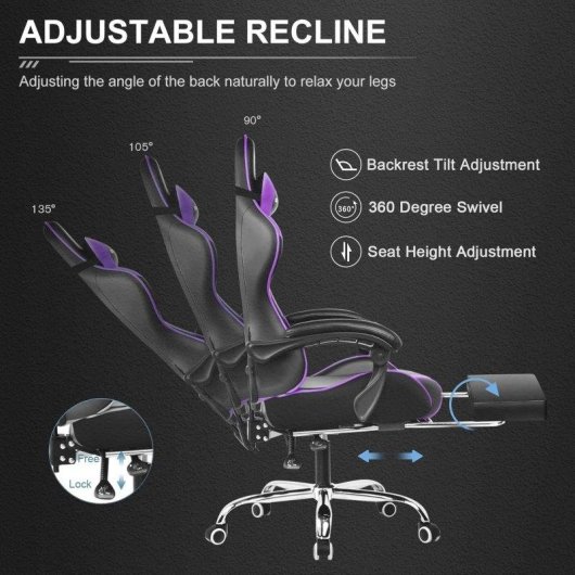 Sedia Gaming GTPLAYER Ergonomica con Poggiapiedi e Regolabile in Altezza Viola