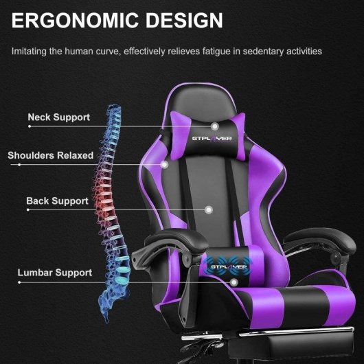 Sedia Gaming GTPLAYER Ergonomica con Poggiapiedi e Regolabile in Altezza Viola