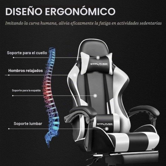 Cadeira Gaming GTPLAYER Ergonómica com Massagem Lombar e Apoio para Pés