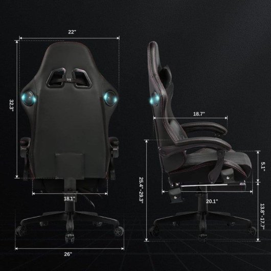 Cadeira Gaming GTPLAYER Reposapiés Altifalantes 151kg Preto-Vermelho