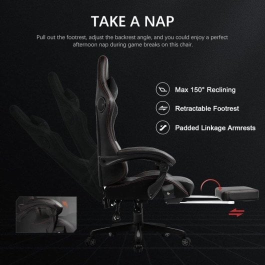 Cadeira Gaming GTPLAYER Reposapiés Altifalantes 151kg Preto-Vermelho