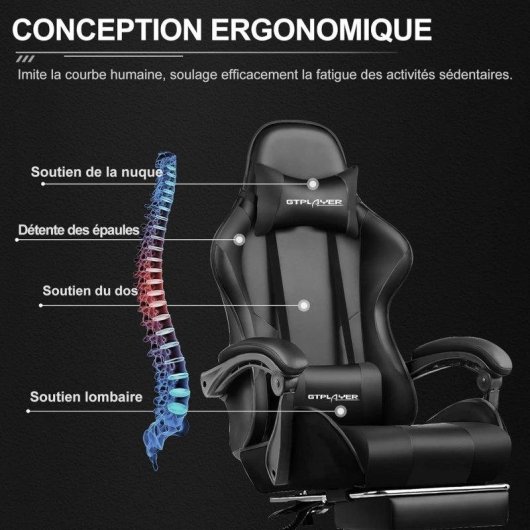 Sedia Gaming GTPLAYER Ergonomica con Poggiapiedi e Massaggio USB