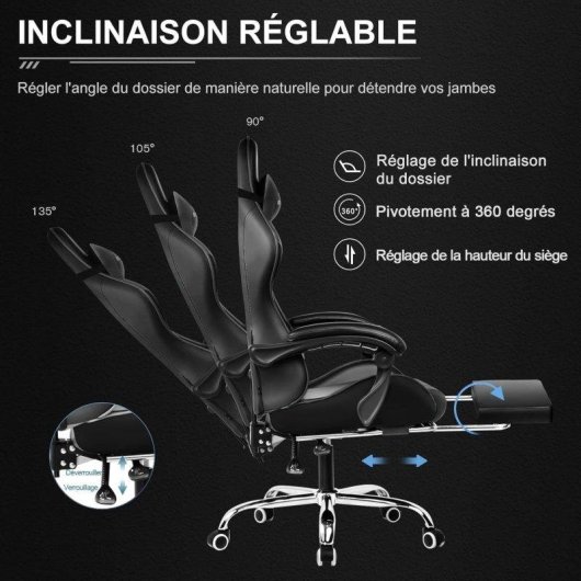Sedia Gaming GTPLAYER Ergonomica con Poggiapiedi e Massaggio USB