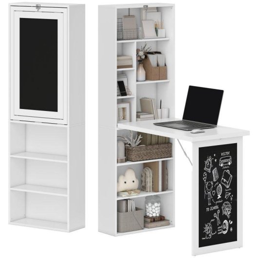 Scrivania Pc Pieghevole Aosom con Libreria 9 Ripiani Legno Metallo