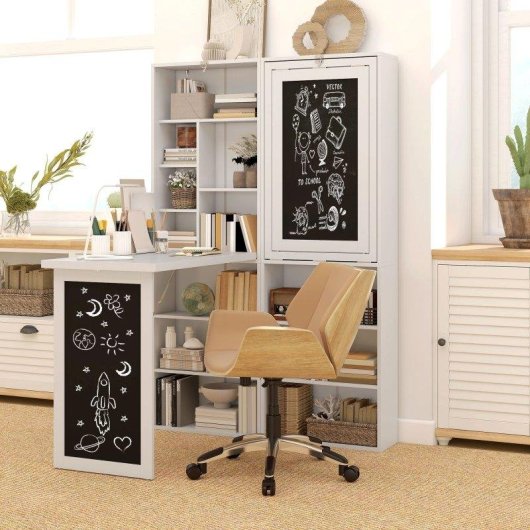 Scrivania Pc Pieghevole Aosom con Libreria 9 Ripiani Legno Metallo