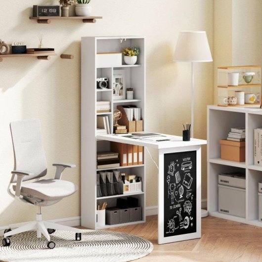 Scrivania Pc Pieghevole Aosom con Libreria 9 Ripiani Legno Metallo