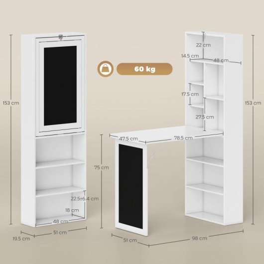Scrivania Pc Pieghevole Aosom con Libreria 9 Ripiani Legno Metallo