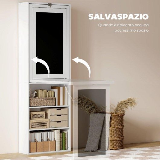 Scrivania Pc Pieghevole Aosom con Libreria 9 Ripiani Legno Metallo